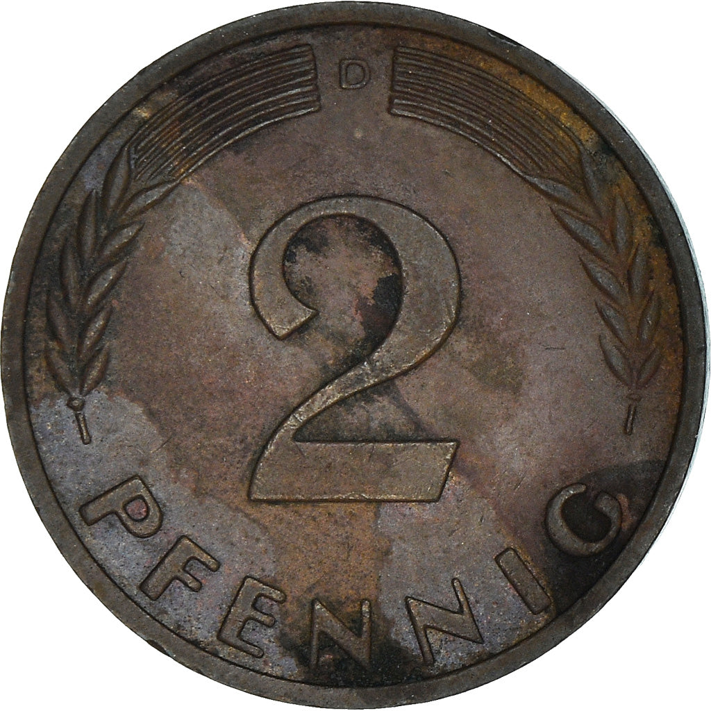 Münze, Bundesrepublik Deutschland, 2 Pfennig, 1962, Munich, S, Bronze, KM:106