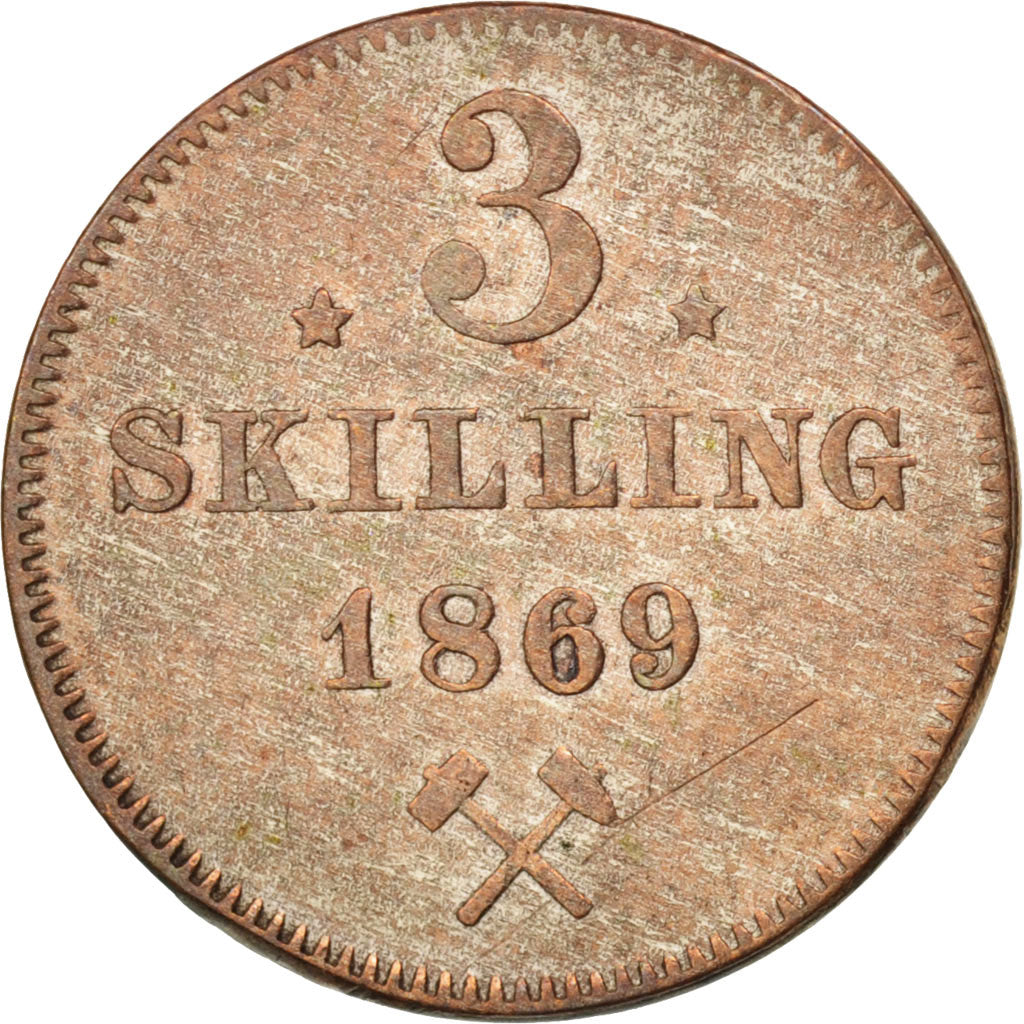 Norvegia, 3 Skilling, 1869, SPL-, Argento, KM:330.2