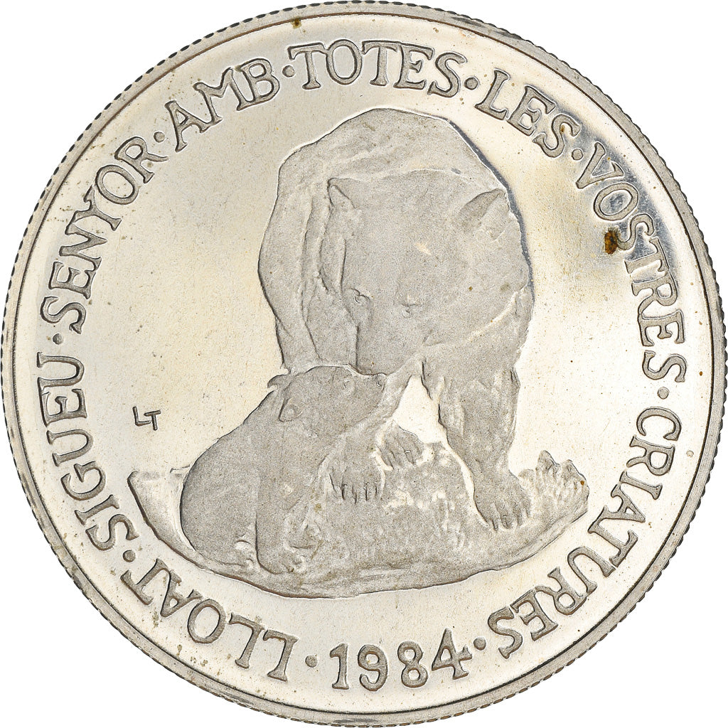 Coin, Andorra, Bear, 20 Diners, 1984, BE, AU(50-53), Silver, KM:22