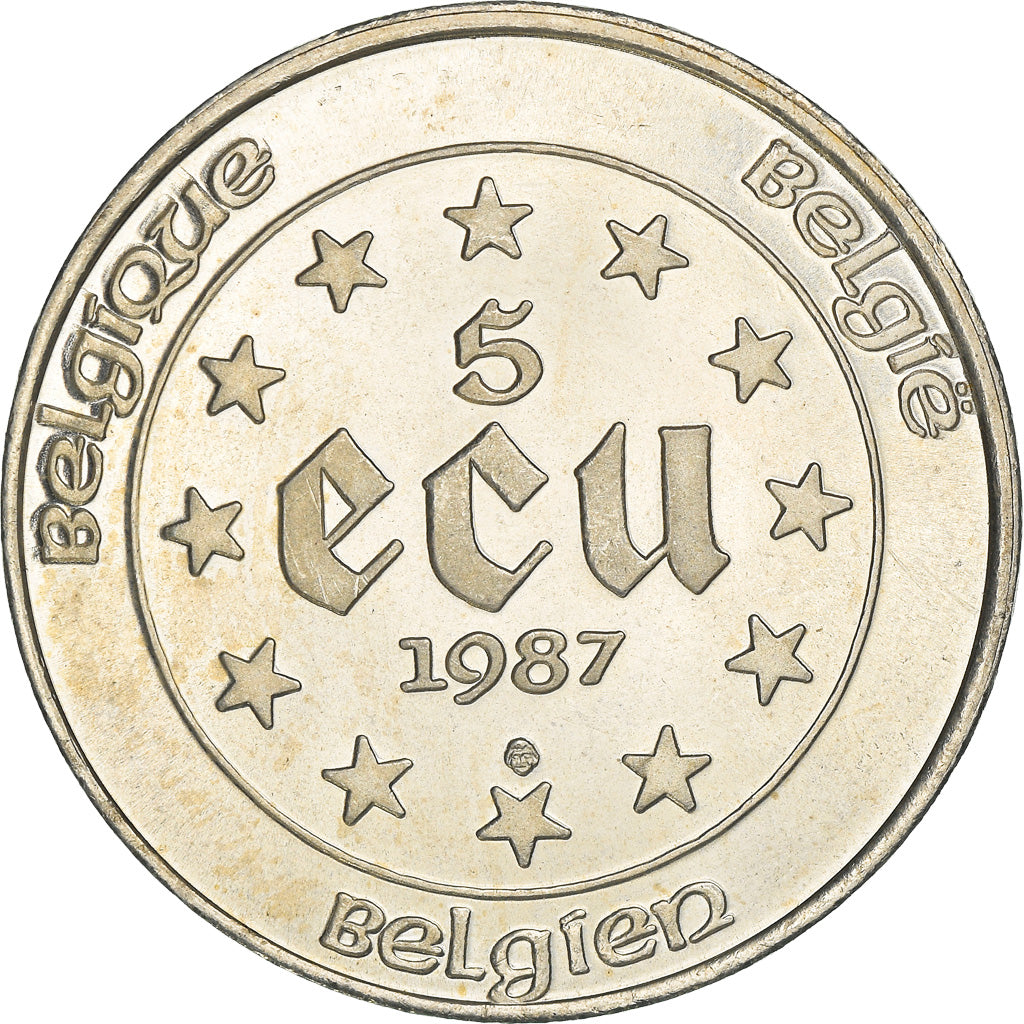 Coin, Belgium, 5 Ecu, 1987, AU(55-58), Silver, KM:166