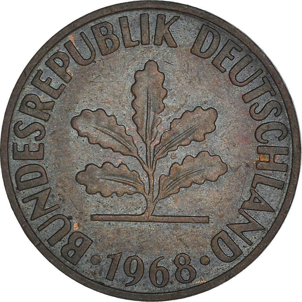 Moneta, GERMANIA - REPUBBLICA FEDERALE, 2 Pfennig, 1968, Karlsruhe, BB, Acciaio