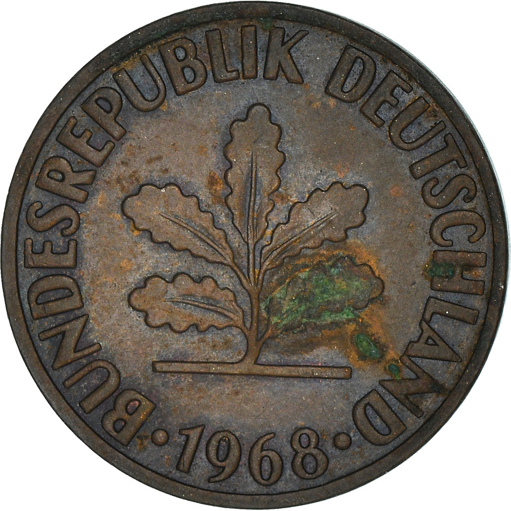 Moneta, GERMANIA - REPUBBLICA FEDERALE, 2 Pfennig, 1968, Munich, MB+, Acciaio