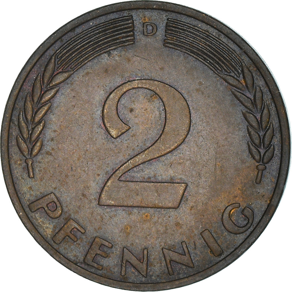 Moneta, GERMANIA - REPUBBLICA FEDERALE, 2 Pfennig, 1968, Munich, MB+, Acciaio