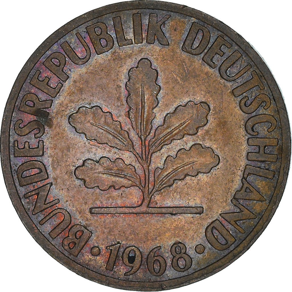 Coin, GERMANY - FEDERAL REPUBLIC, 2 Pfennig, 1968, Hambourg, EF(40-45), Copper