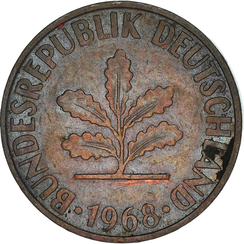 Moneta, GERMANIA - REPUBBLICA FEDERALE, 2 Pfennig, 1968, Karlsruhe, MB+, Bronzo