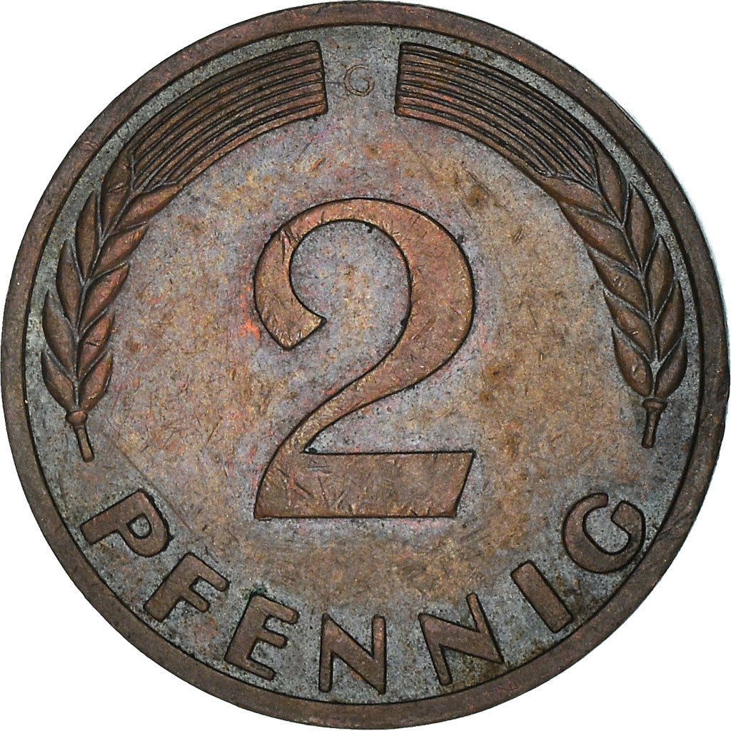Moneta, GERMANIA - REPUBBLICA FEDERALE, 2 Pfennig, 1968, Karlsruhe, MB+, Bronzo