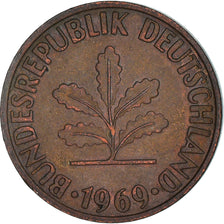Coin, GERMANY - FEDERAL REPUBLIC, 2 Pfennig, 1969, Stuttgart, EF(40-45), Copper