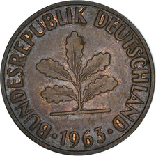 Coin, GERMANY - FEDERAL REPUBLIC, 2 Pfennig, 1963, Karlsruhe, VF(30-35), Bronze