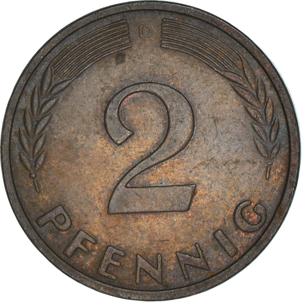 Moneta, GERMANIA - REPUBBLICA FEDERALE, 2 Pfennig, 1958, Munich, BB, Bronzo