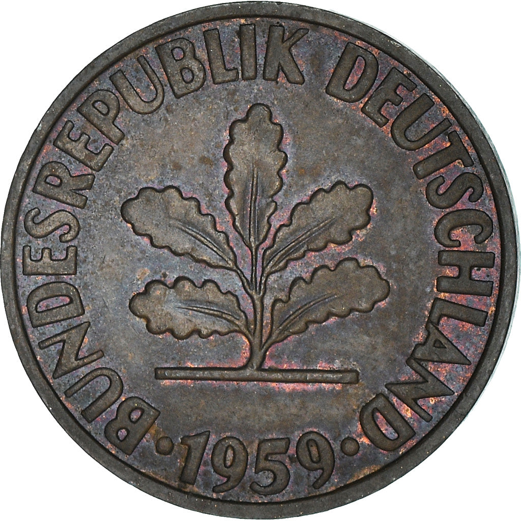 Moeda, ALEMANHA - REPÚBLICA FEDERAL, 2 Pfennig, 1959, Karlsruhe, VF(30-35)