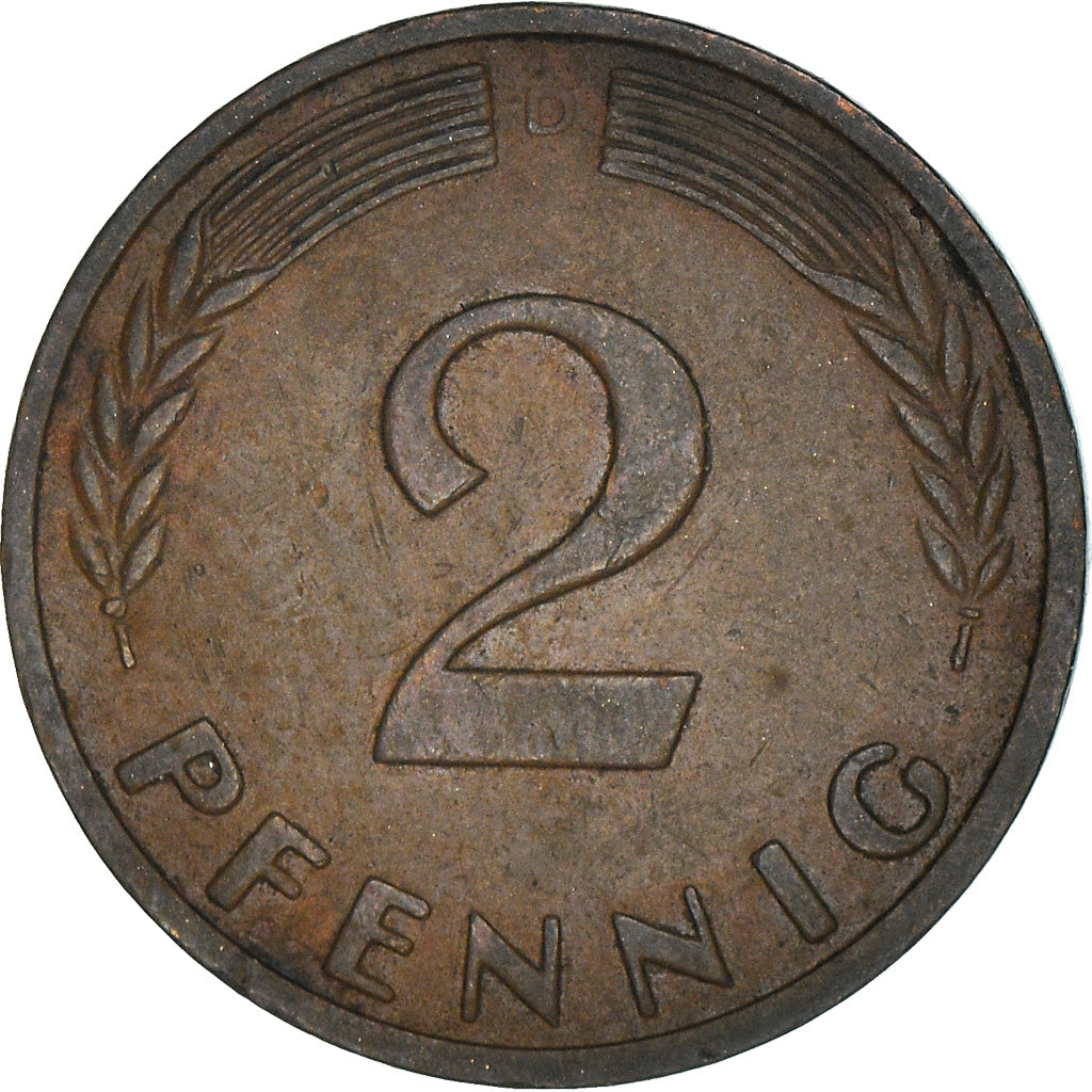 Moneta, GERMANIA - REPUBBLICA FEDERALE, 2 Pfennig, 1950, Munich, BB, Bronzo