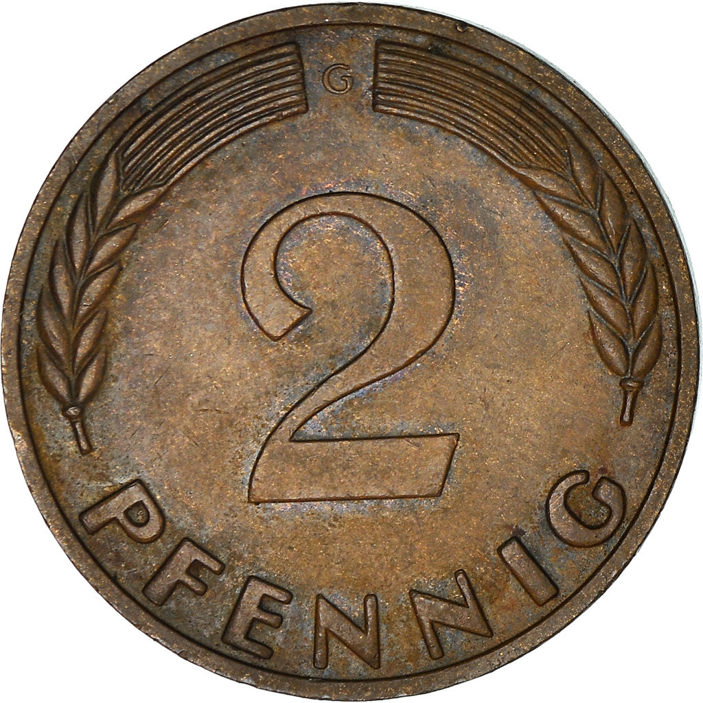 Coin, GERMANY - FEDERAL REPUBLIC, 2 Pfennig, 1967, Karlsruhe, EF(40-45), Bronze