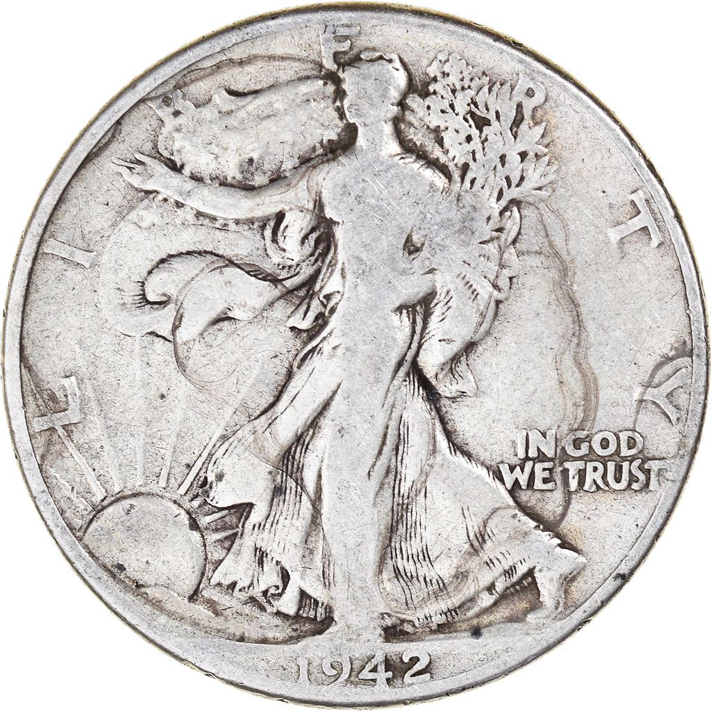 Coin, United States, Walking Liberty Half Dollar, Half Dollar, 1942, U.S. Mint