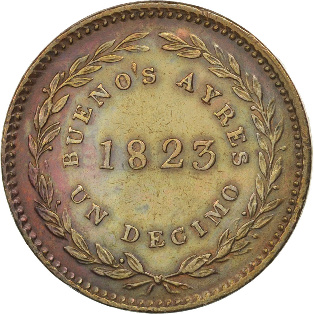 Argentinien, BUENOS AIRES, Decimo, 1823, AU(55-58), Copper, KM:1
