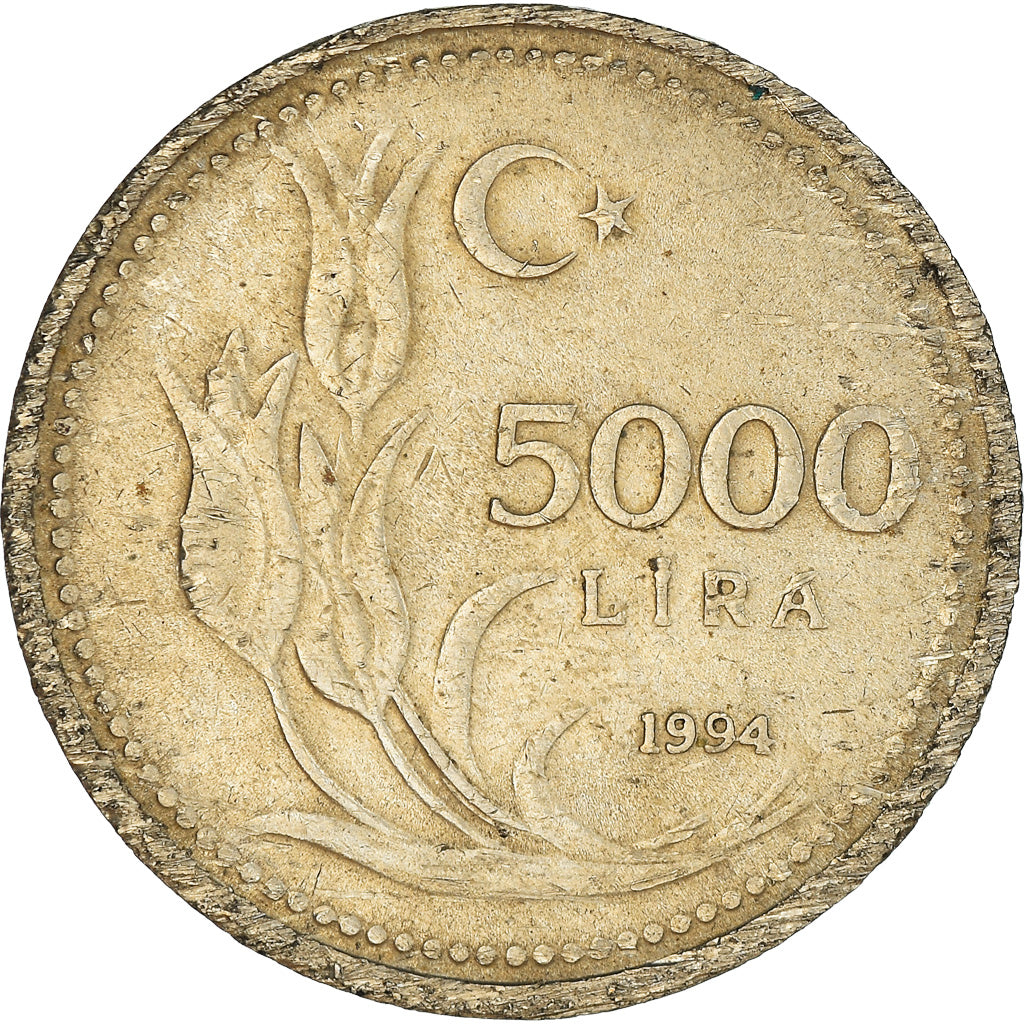 Coin, Turkey, 5000 Lira, 1994, VF(20-25), Nickel-Bronze, KM:1025