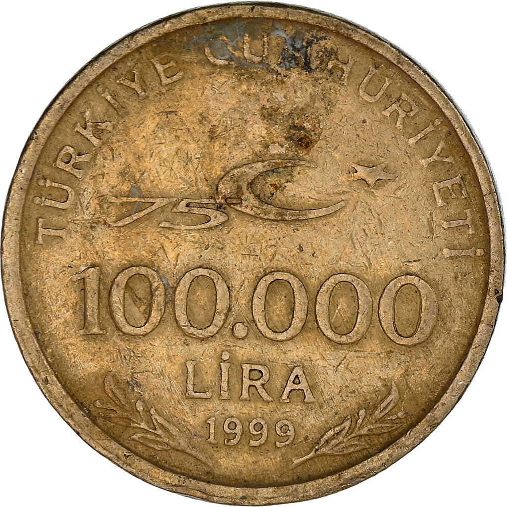 Moneta, Turcja, 100000 Lira, 100 Bin Lira, 1999, Istanbul, VF(20-25), Mosiądz