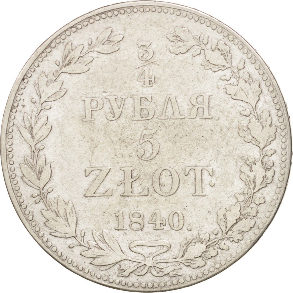 Pologne, Nicholas I, 5 Zlotych-3/4 Ruble, 1840, Moneta Wschovensis, TTB, Arge...