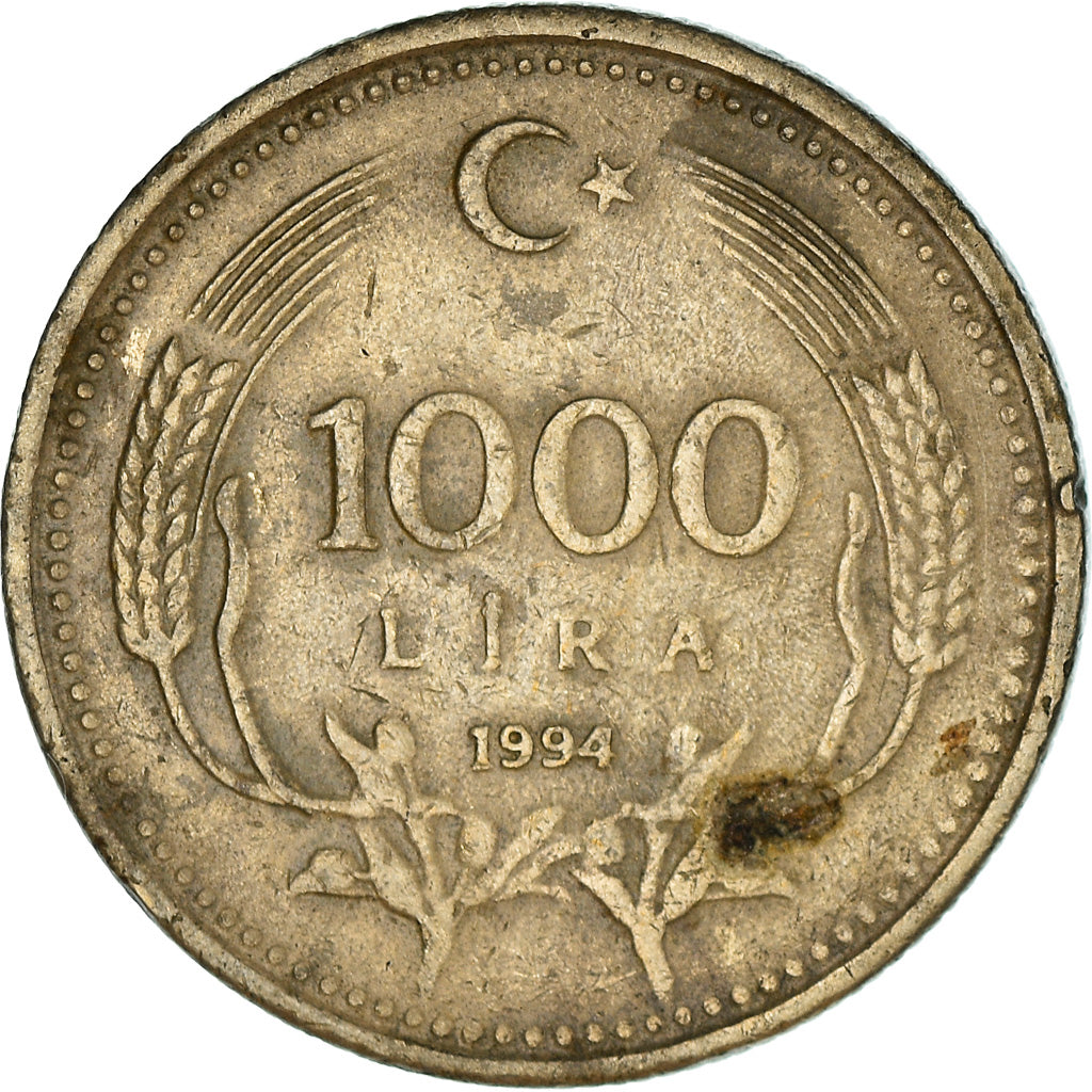 Moeda, Turquia, 1000 Lira, 1994, VF(30-35), Níquel-Latão, KM:997
