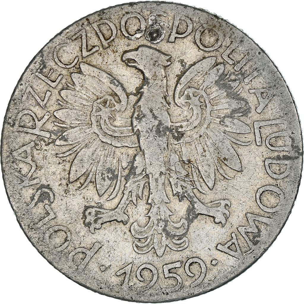 Moeda, Polónia, 5 Zlotych, 1959, Warsaw, F(12-15), Alumínio, KM:47