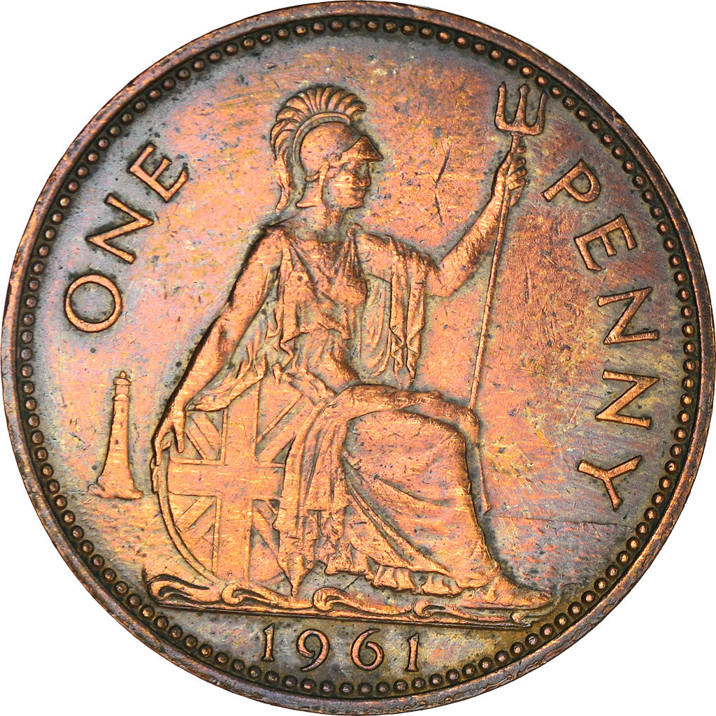 Moneta, Gran Bretagna, Elizabeth II, Penny, 1961, BB+, Bronzo, KM:897