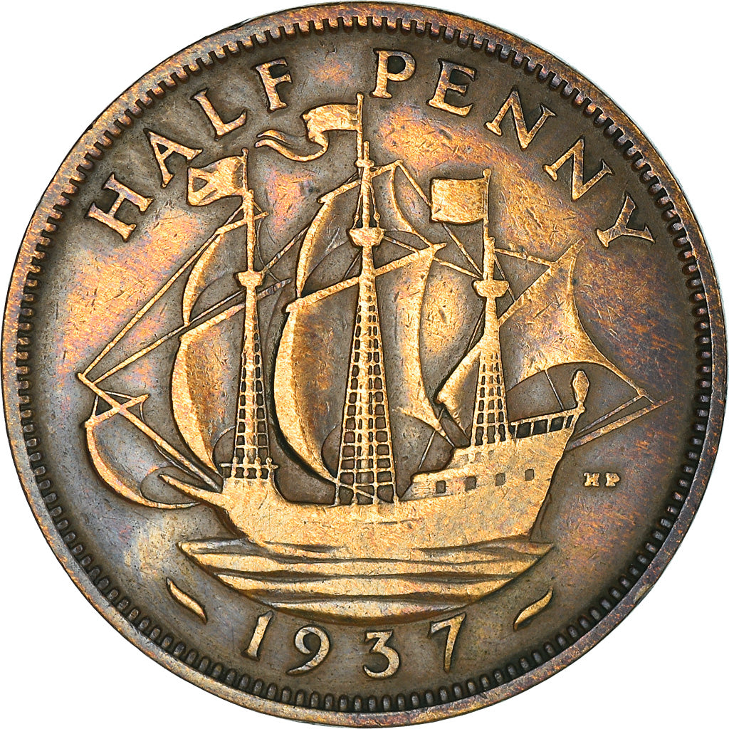 Coin, Great Britain, George VI, 1/2 Penny, 1937, EF(40-45), Bronze, KM:844