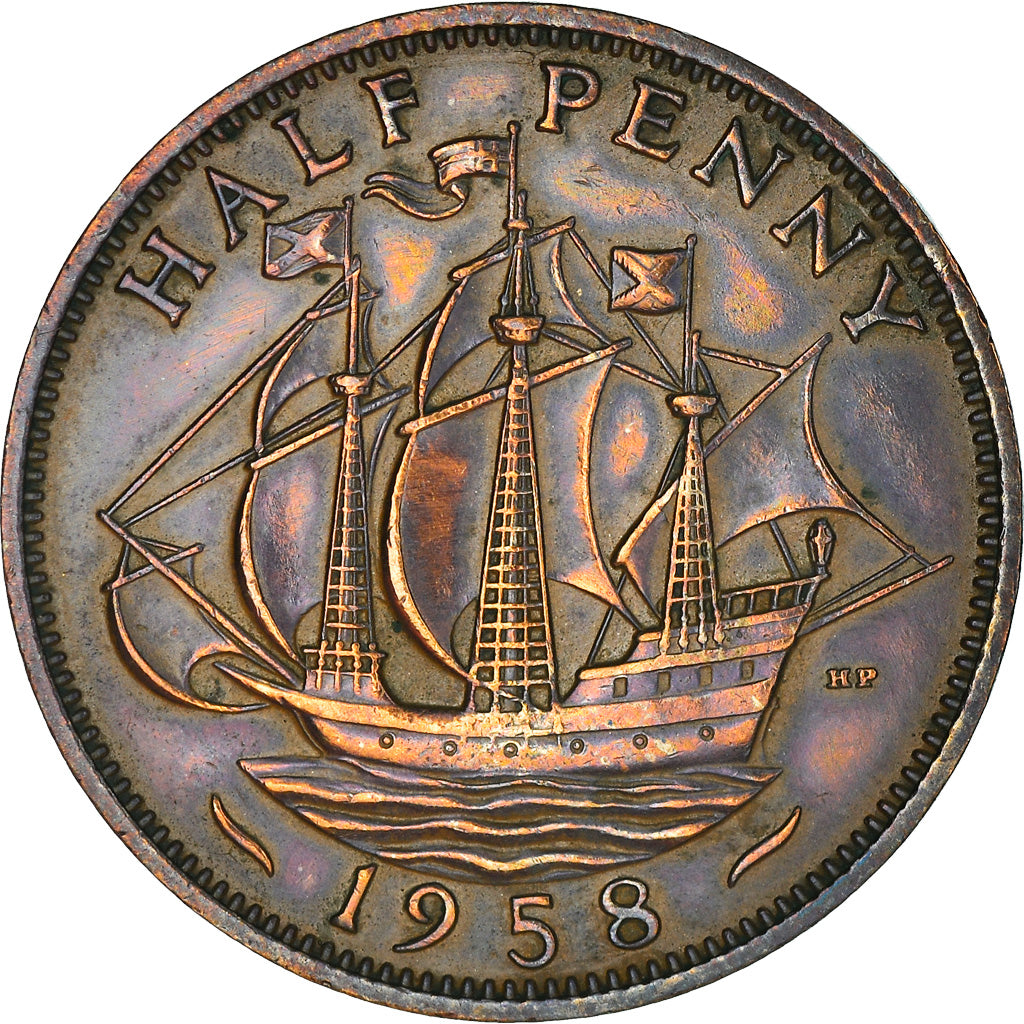 Coin, Great Britain, Elizabeth II, 1/2 Penny, 1958, EF(40-45), Bronze, KM:896