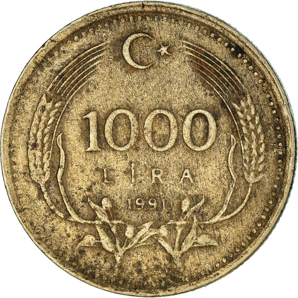 Moneta, Turchia, 1000 Lira, 1991, B+, Nichel-ottone, KM:997