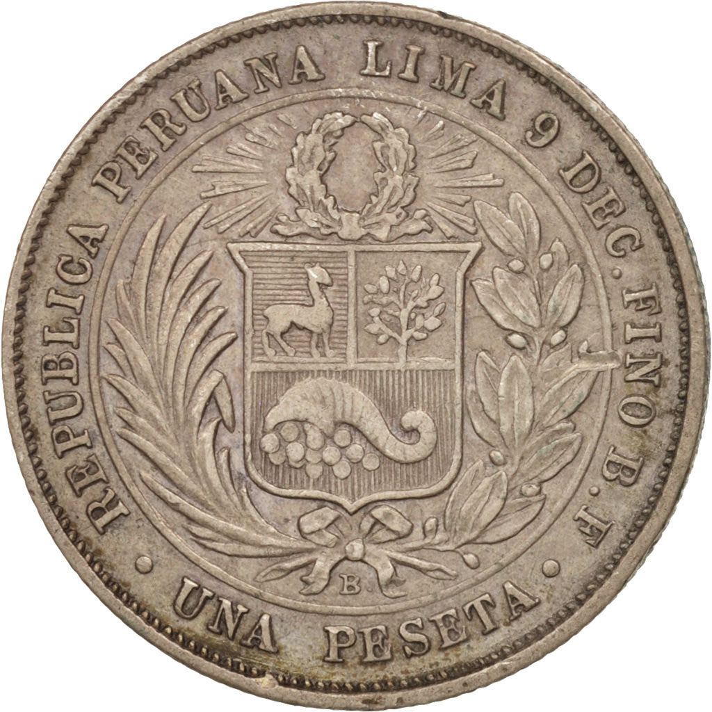 Peru, Peseta, 1880, Lima, AU(50-53), Silver, KM:200.1