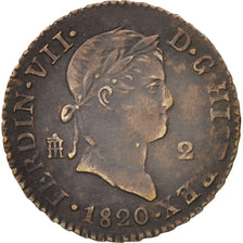 Espagne, Ferdinand VII, 2 Maravedis, 1820, Segovia, TTB, Cuivre, KM:487.1