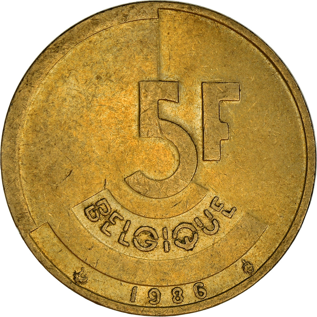 Coin, Belgium, 5 Francs, 5 Frank, 1986, Brussels, AU(50-53), Brass Or