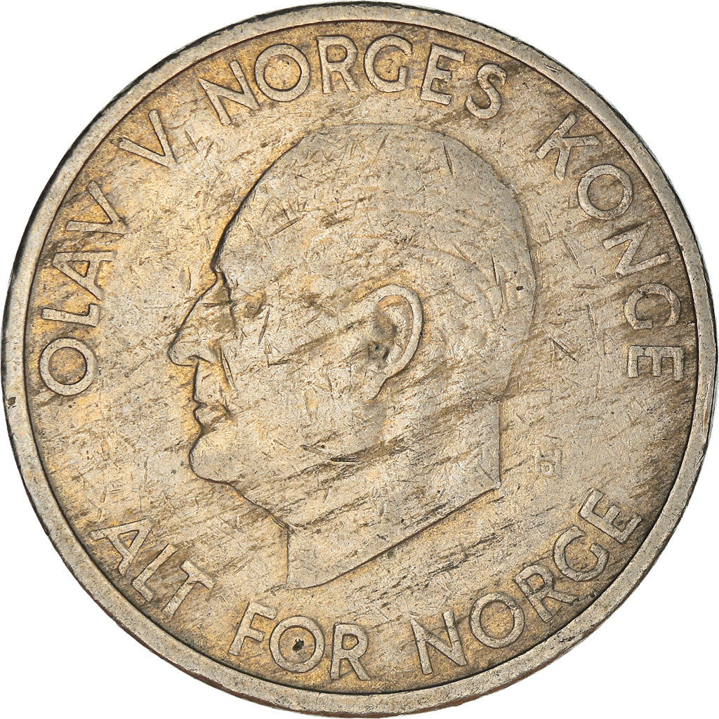 Moneda, Noruega, Olav V, 5 Kroner, 1969, BC+, Cobre - níquel, KM:412