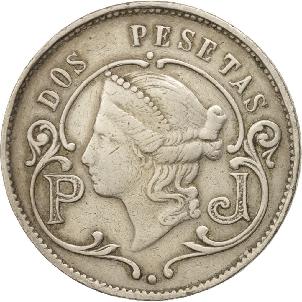 Moneta, Spagna, 2 Pesetas, BB, Rame-nichel