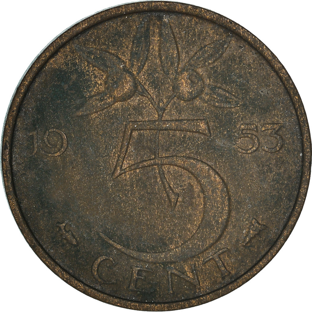 Moneta, Paesi Bassi, Juliana, 5 Cents, 1953, MB, Bronzo, KM:181