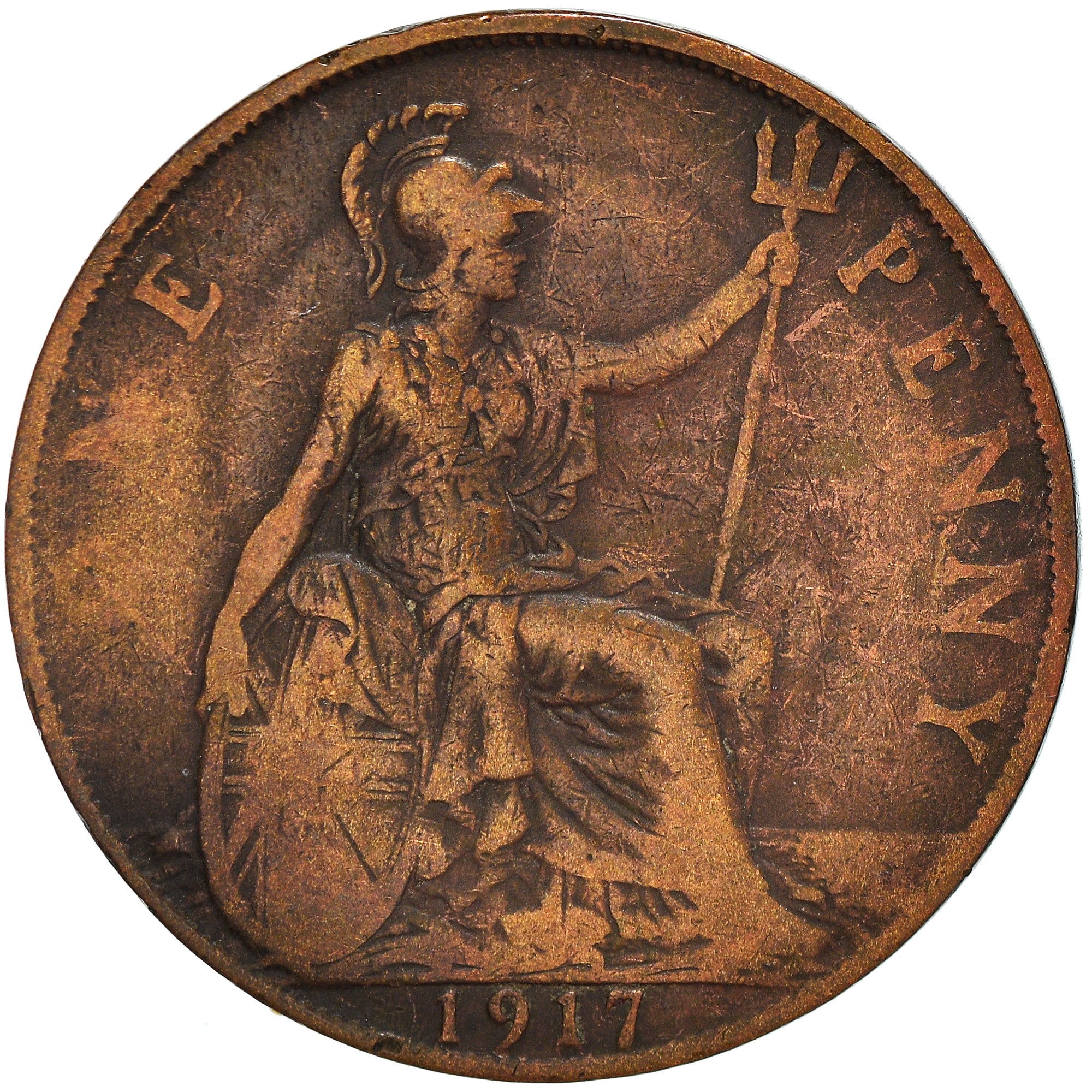 Munten, Groot Bretagne, George V, Penny, 1917, ZG+, Bronzen, KM:810