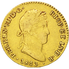 Moneda, España, Ferdinand VII, 2 Escudos, 1813, Cadiz, BC+, Oro, KM:468