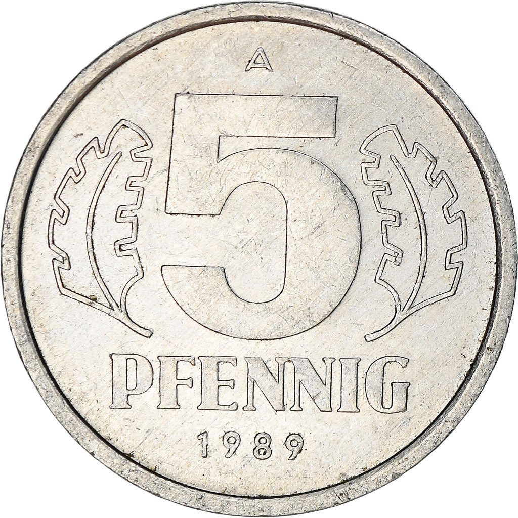 Coin, GERMAN-DEMOCRATIC REPUBLIC, 5 Pfennig, 1989, Berlin, EF(40-45), Aluminum
