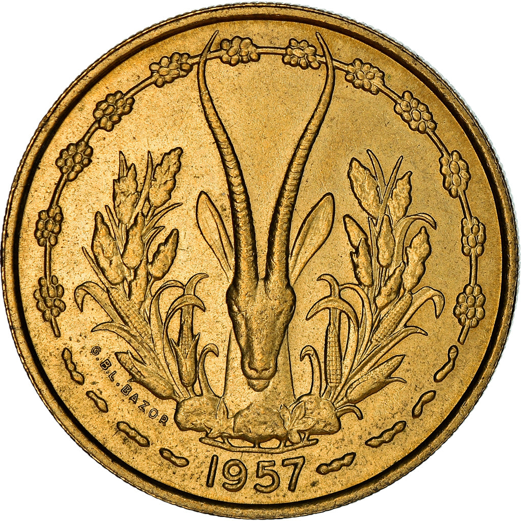 Coin, French West Africa, 25 Francs, 1957, Paris, AU(50-53), Aluminum-Bronze