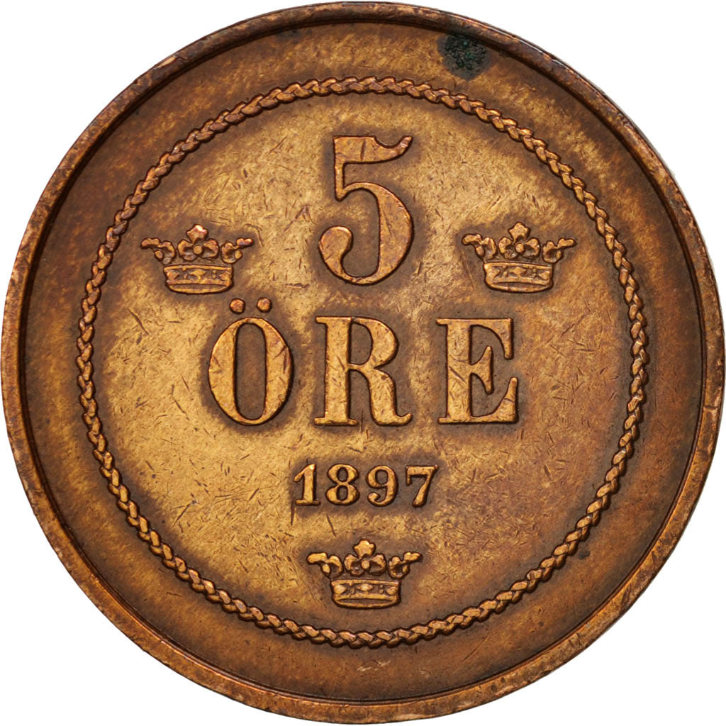 Suède, Oscar II, 5 Öre, 1897, TTB, Bronze, KM:757