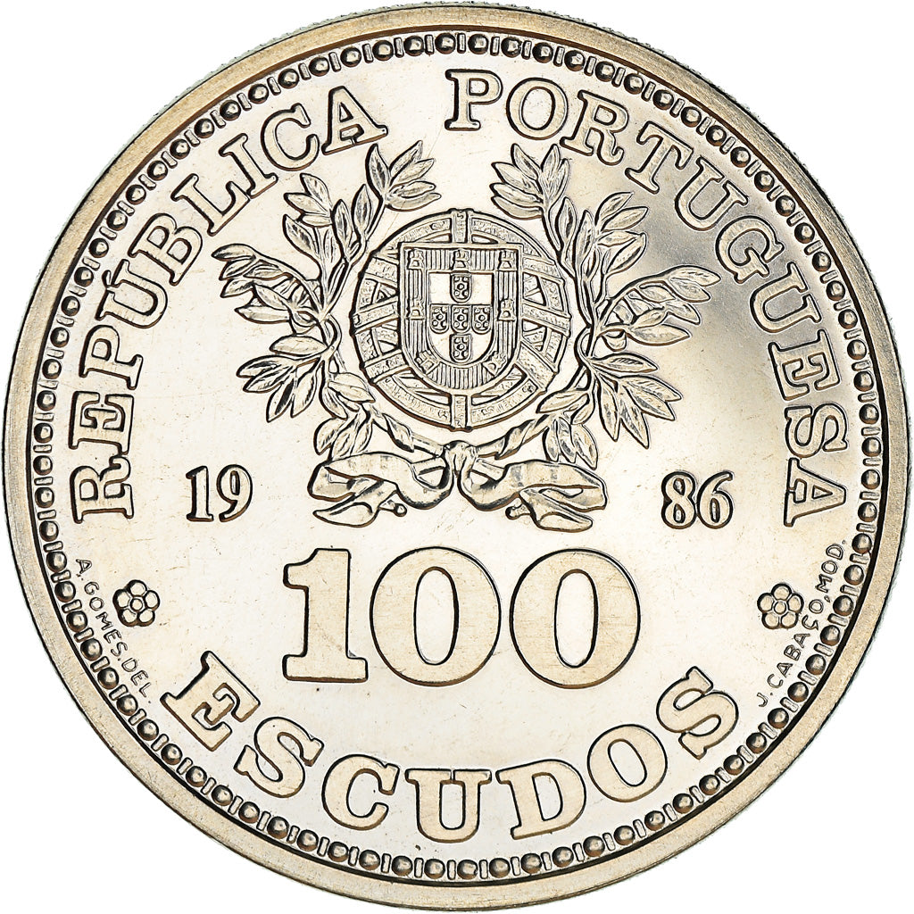Coin, Portugal, 100 Escudos, 1986, MS(63), Silver, KM:637a