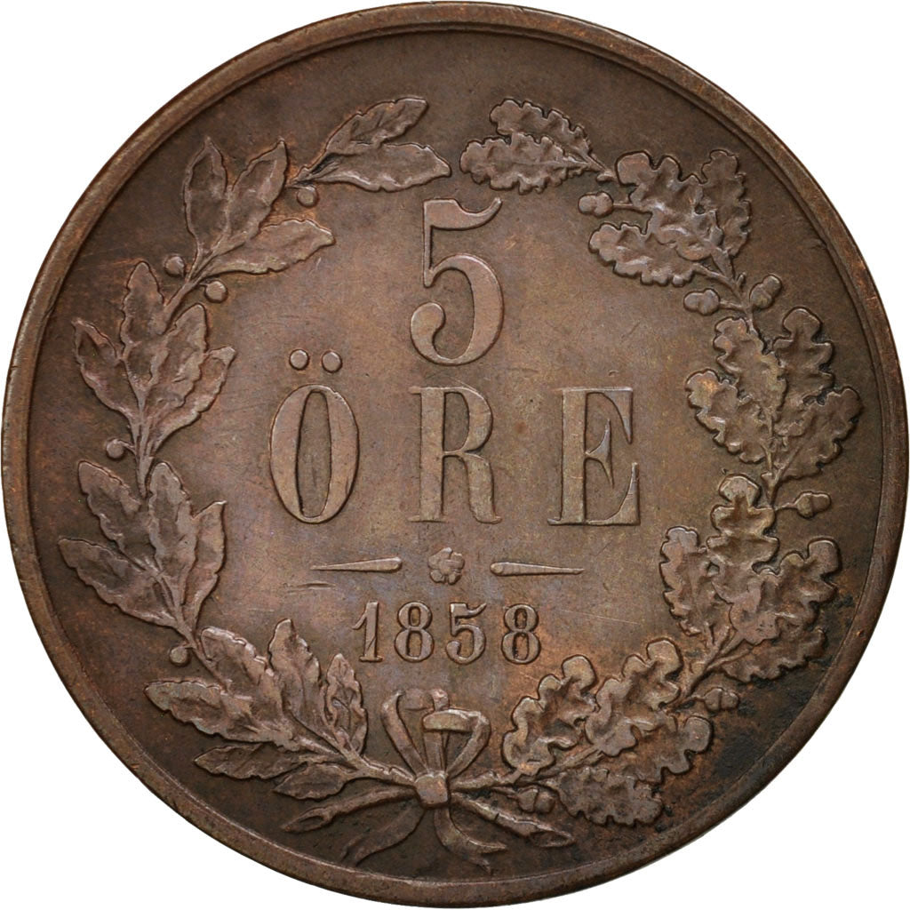Coin, Sweden, Oscar I, 5 Öre, 1858, EF(40-45), Bronze, KM:690