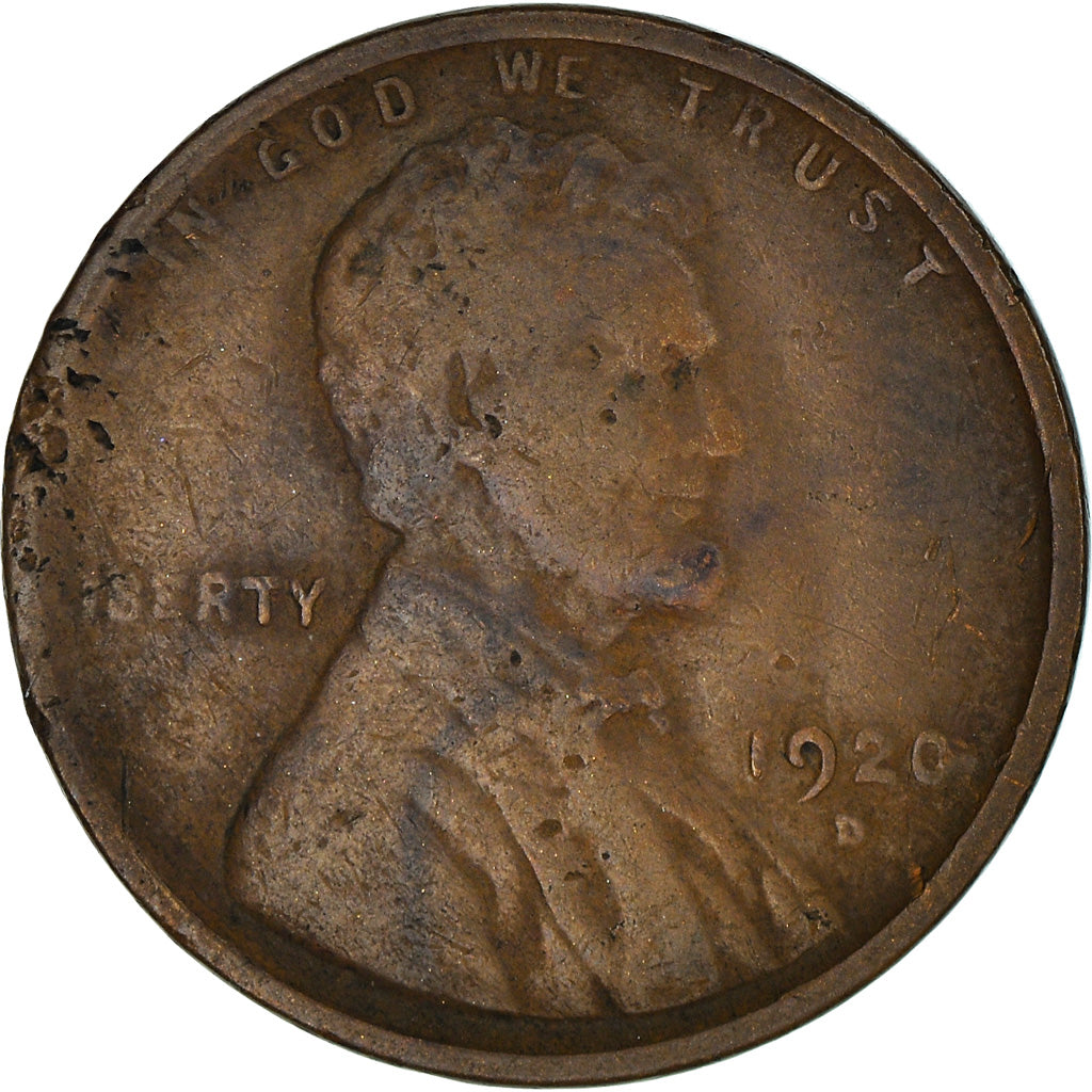 Coin, United States, Lincoln Cent, Cent, 1920, U.S. Mint, Denver, VF(20-25)