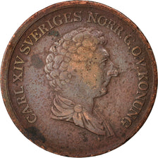 Suède, Carl XIV Johan, 2/3 Skilling, 1837, TB+, Cuivre, KM:641