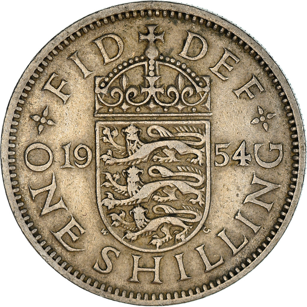 Coin, Great Britain, Elizabeth II, Shilling, 1954, VF(20-25), Copper-nickel