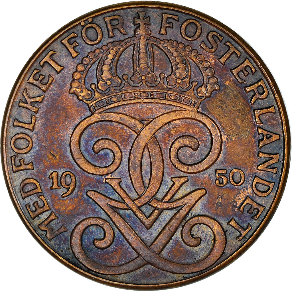 Coin, Sweden, Gustaf V, 2 Öre, 1950, MS(63), Bronze, KM:778