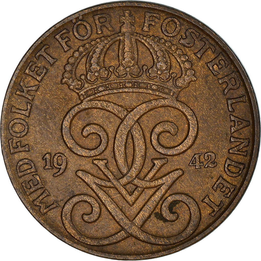 Coin, Sweden, Gustaf V, 2 Öre, 1942, EF(40-45), Bronze, KM:778