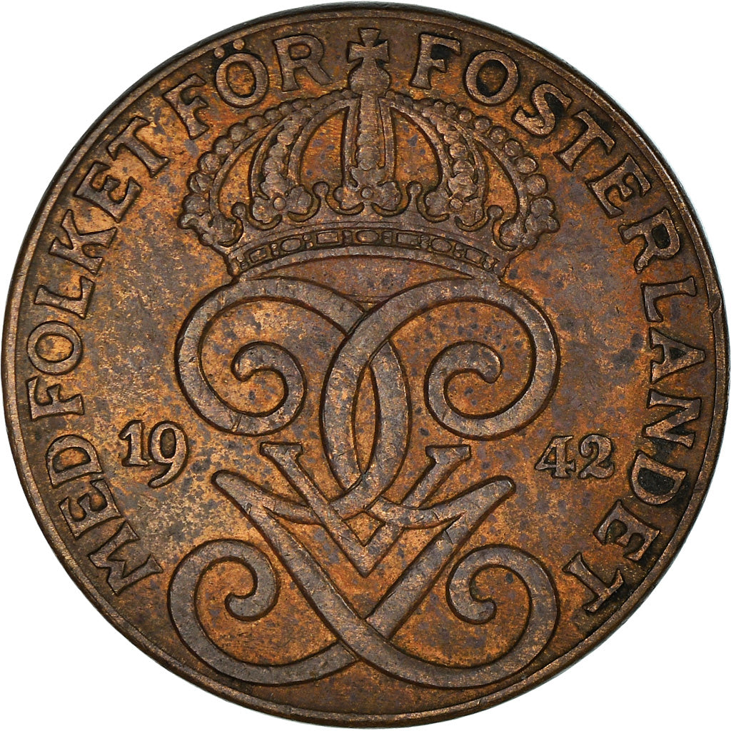 Coin, Sweden, Gustaf V, 2 Öre, 1942, EF(40-45), Bronze, KM:778