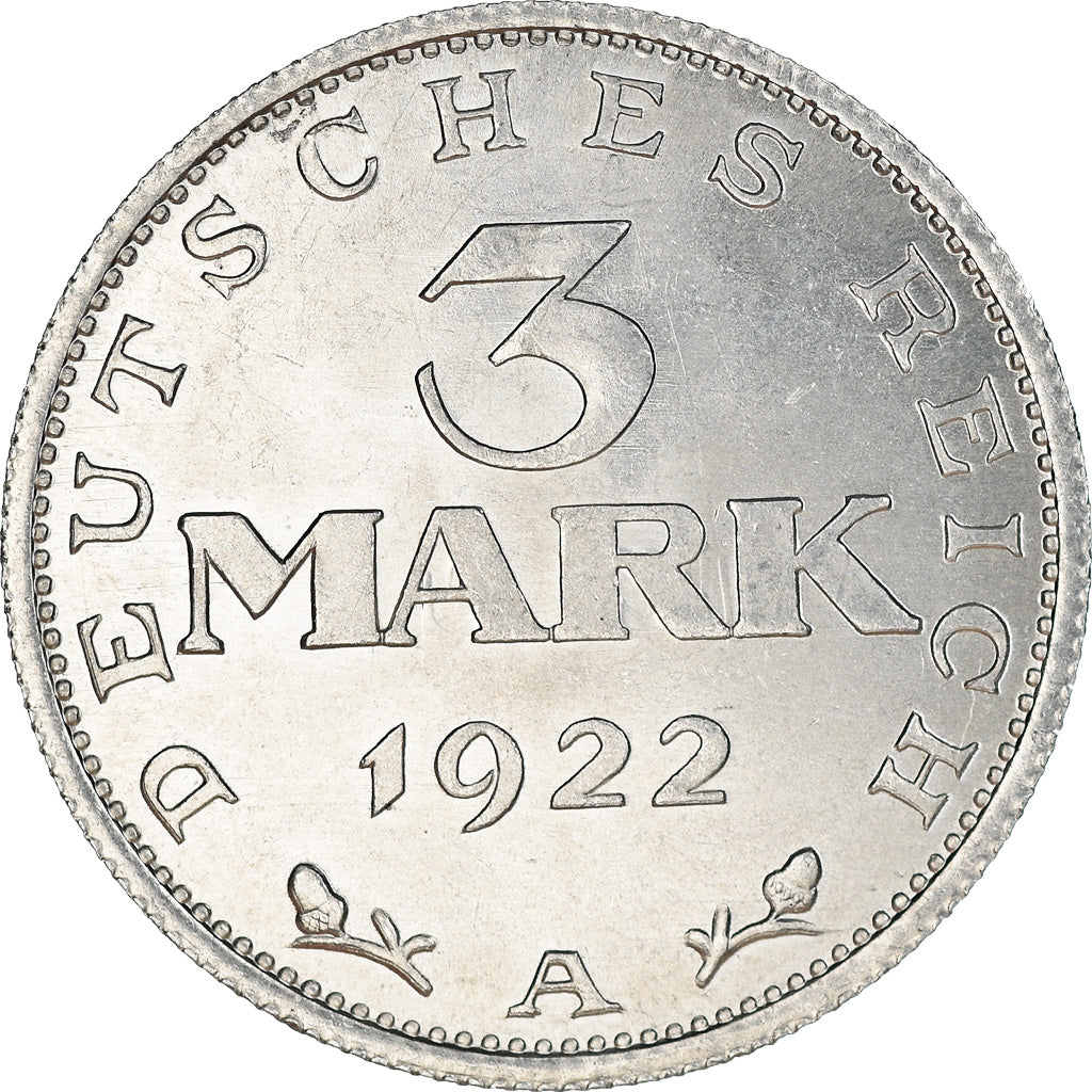 Coin, GERMANY, WEIMAR REPUBLIC, 3 Mark, 1922, Berlin, AU(50-53), Aluminum, KM:28