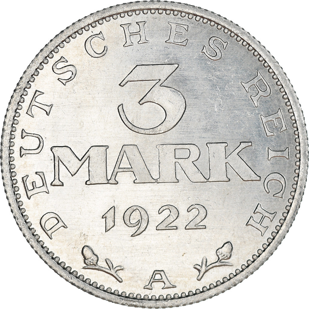 Coin, GERMANY, WEIMAR REPUBLIC, 3 Mark, 1922, Berlin, MS(63), Aluminum, KM:28