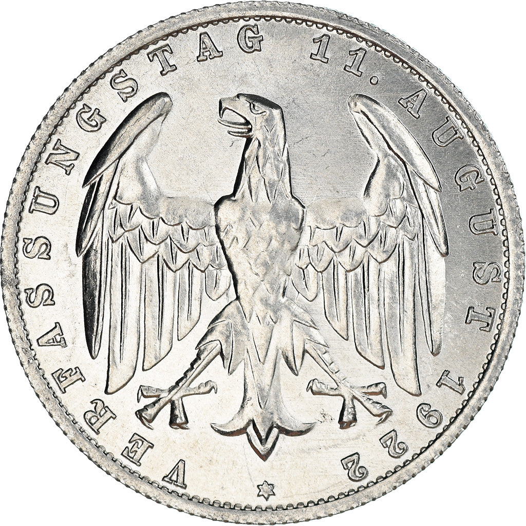 Coin, GERMANY, WEIMAR REPUBLIC, 3 Mark, 1922, Berlin, EF(40-45), Aluminum, KM:28