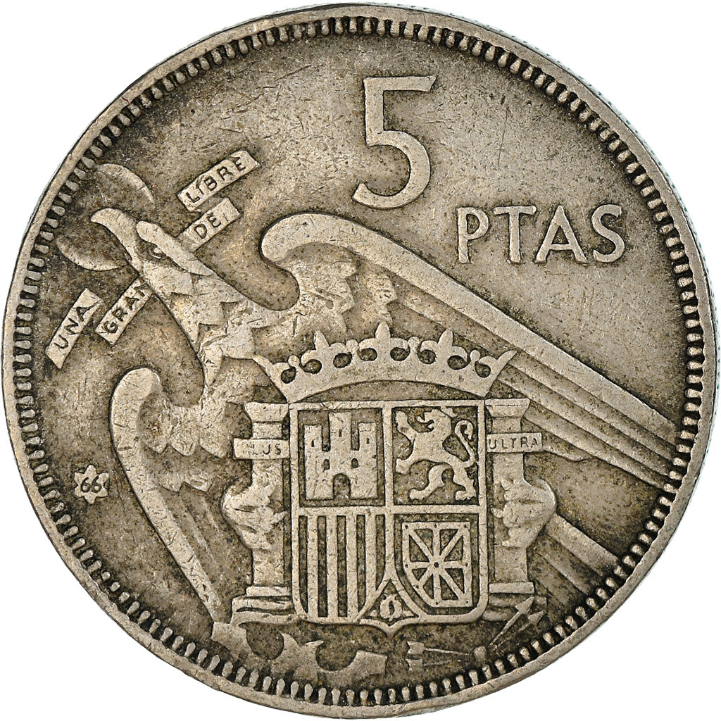 Coin, Spain, Caudillo and regent, 5 Pesetas, 1966, VF(30-35), Copper-nickel